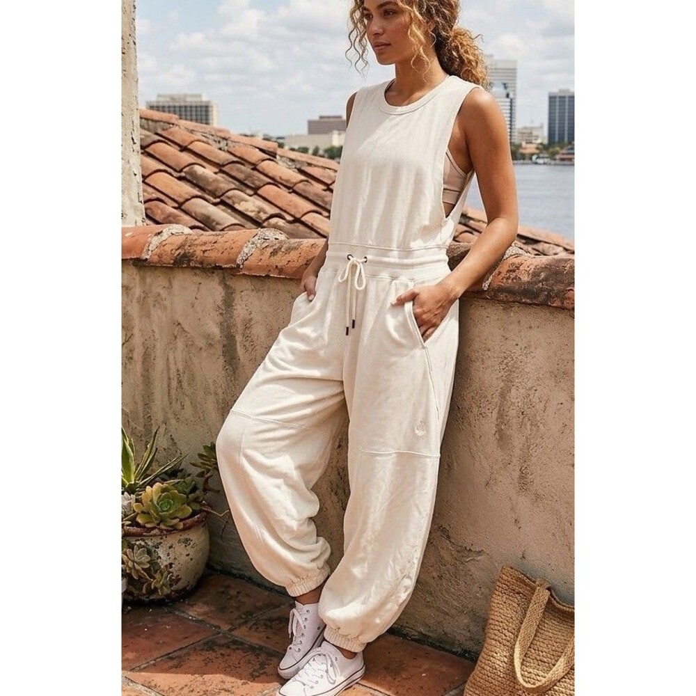FP Movement Free People Throw and Go Jumpsuit Cream Size L Cutout Jogger